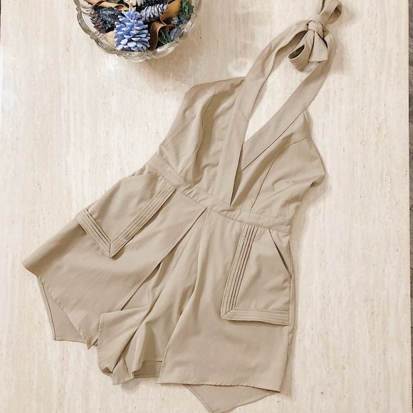 Runaway The Label Pants - NWOT Runaway The Label Khaki Halter Jumpsuit 6 / M